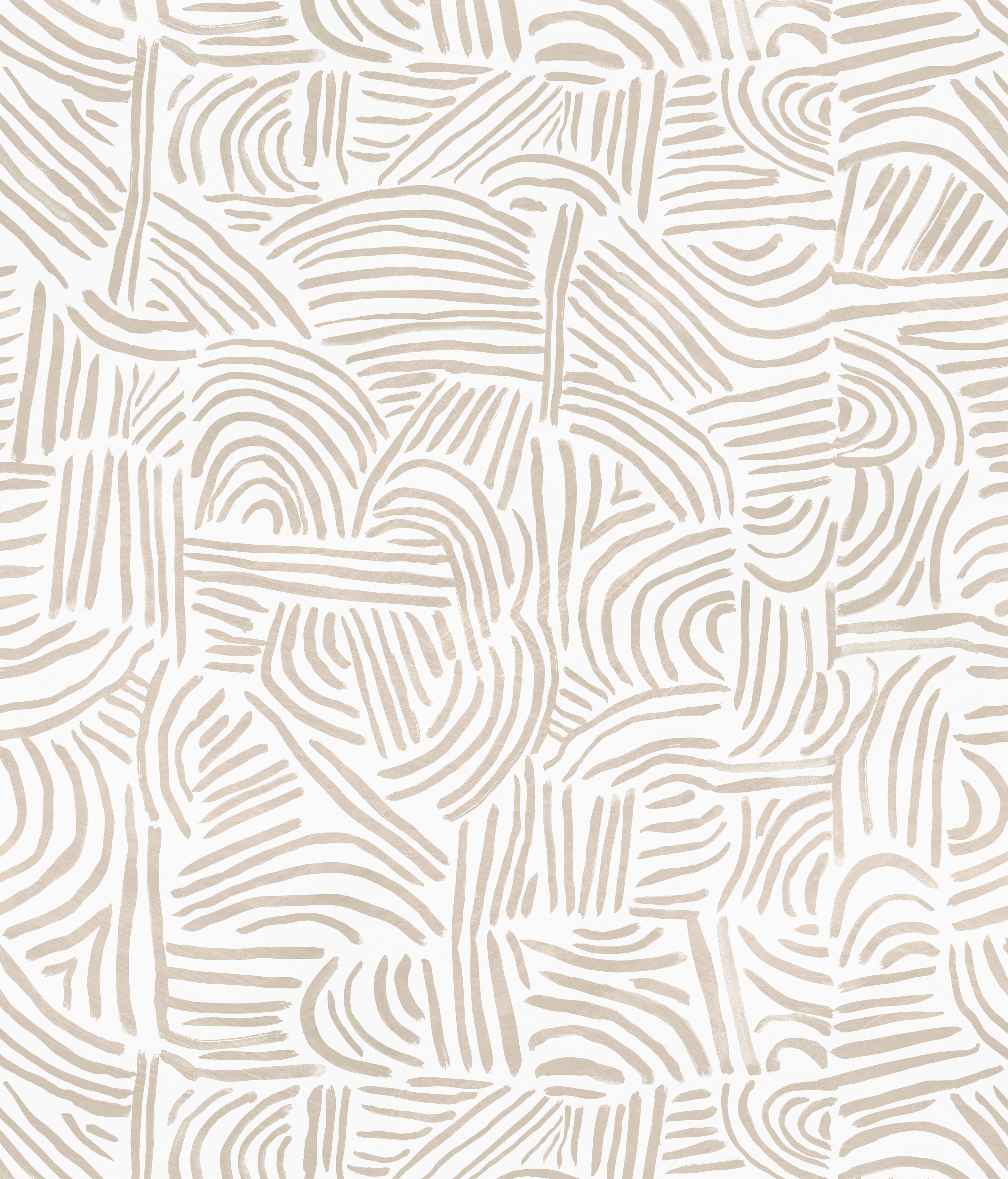 Detail of wallpaper in an abstract linear print in cream on a white field.