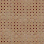 Embroidered fabric in a dashed basketweave design in tan with red accents.