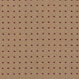 Embroidered fabric in a dashed basketweave design in tan with red accents.