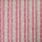 Detail of wallpaper in a dense tribal stripe pattern in shades of cream, red and pink.