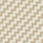 Detail of fabric in a playful zigzag stripe print in shades of brown, gray and white.