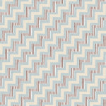 Detail of fabric in a playful zigzag stripe print in shades of beige, blue and brown.