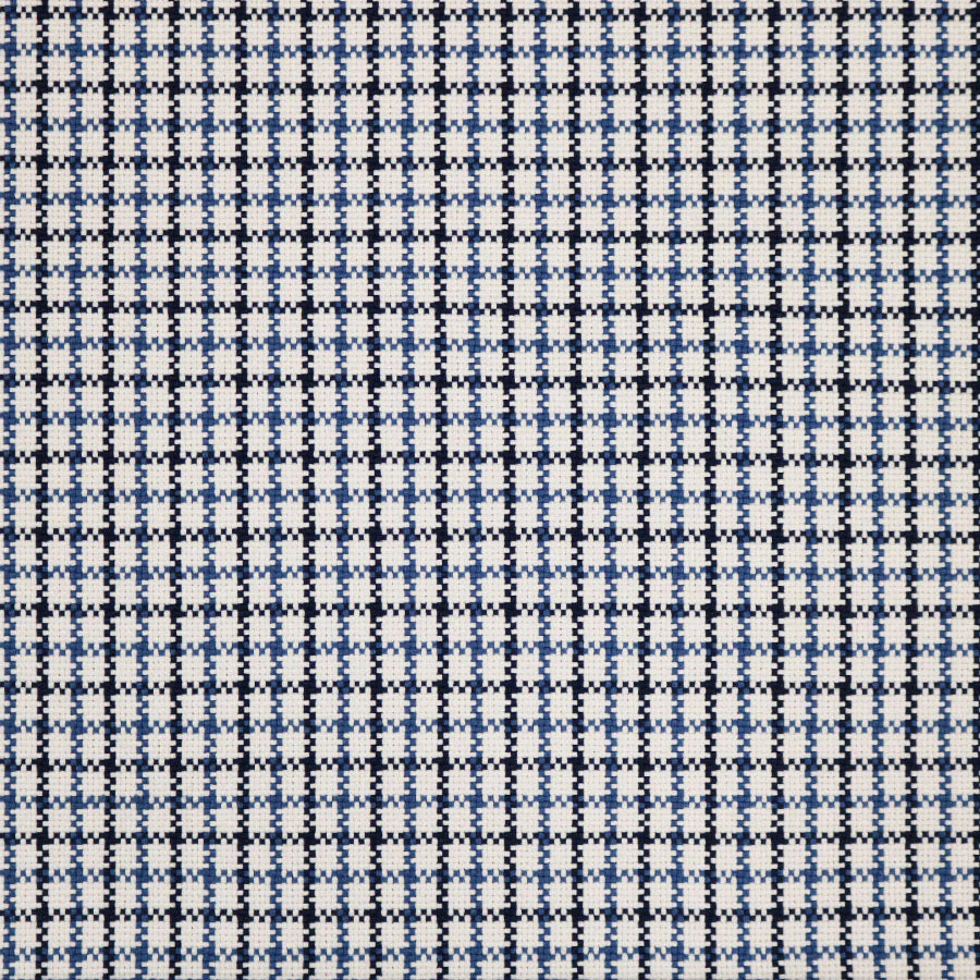 Broadloom carpet swatch in a checkered pattern in a white blue black design