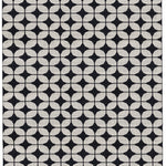 Full size Alhambra Rug in black and white a featuring a pattern of linked circles that create a star like lattice.