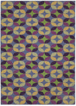 Full size Alhambra Rug in multi color yellow, green, magenta, purple and blue featuring a pattern of linked circles that create a star like lattice