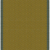 Full size Bucky Rug in citrine-jade, features a wide dark sage green border with a chartreuse colored lattice field  with a metallic sheen. 