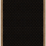 Full size Bucky Rug in jet-tan, features a wide taupe border with a black lattice field with a metallic sheen. 
