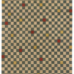 Full size Checkerboard Rug in bishop, a blue and white checkered pattern with random accents of red and yellow. 
