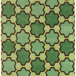Full size of the Cordoba Cut Pile Rug in Emerald, a hexagonal lattice pattern with sahdes of emerald, jade, yelow and chcolate brown. 