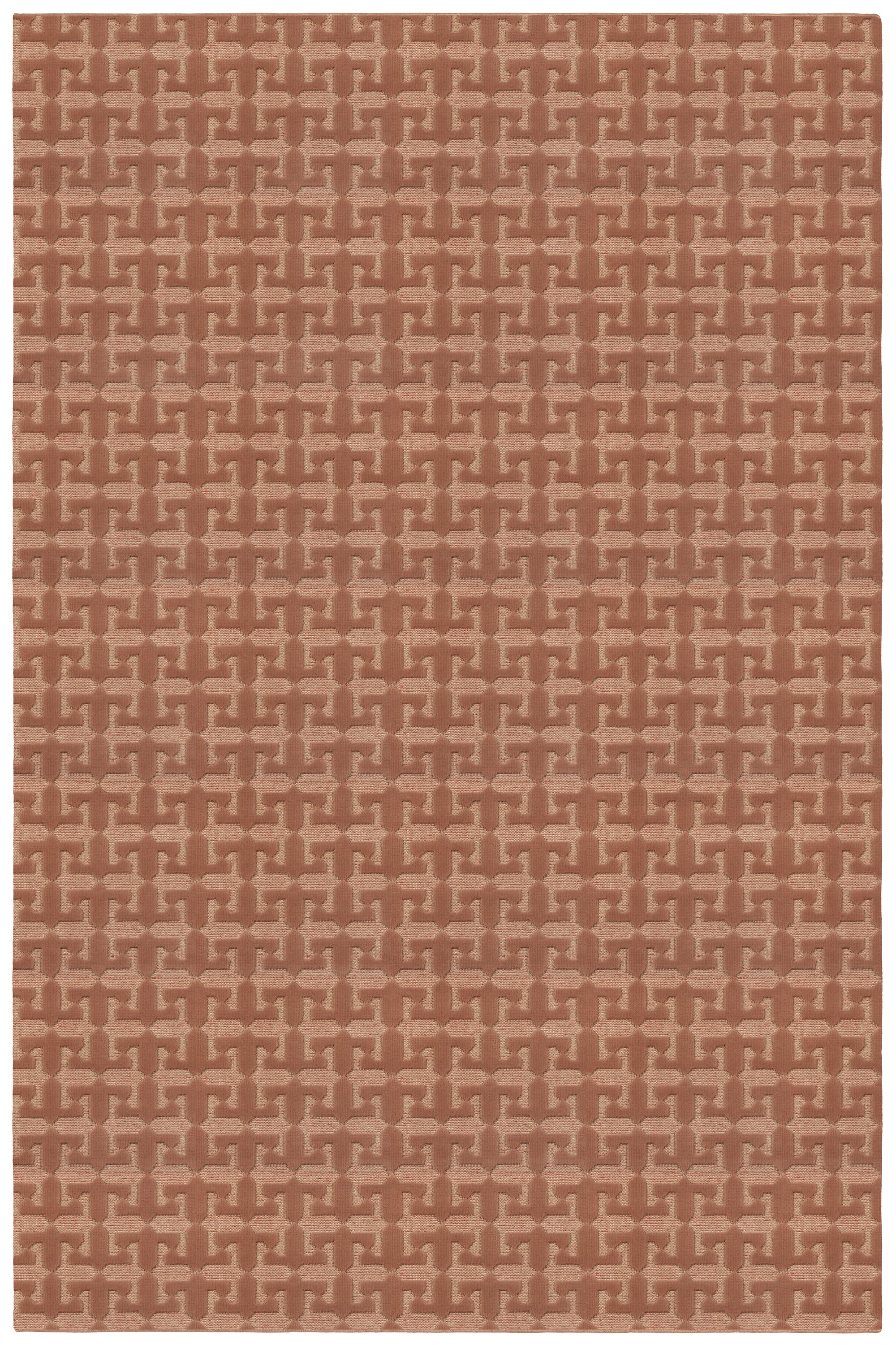 Full size Iseo Rug in Conch, a textural monochromatic abstract geometric pattern in terracotta coral color. 