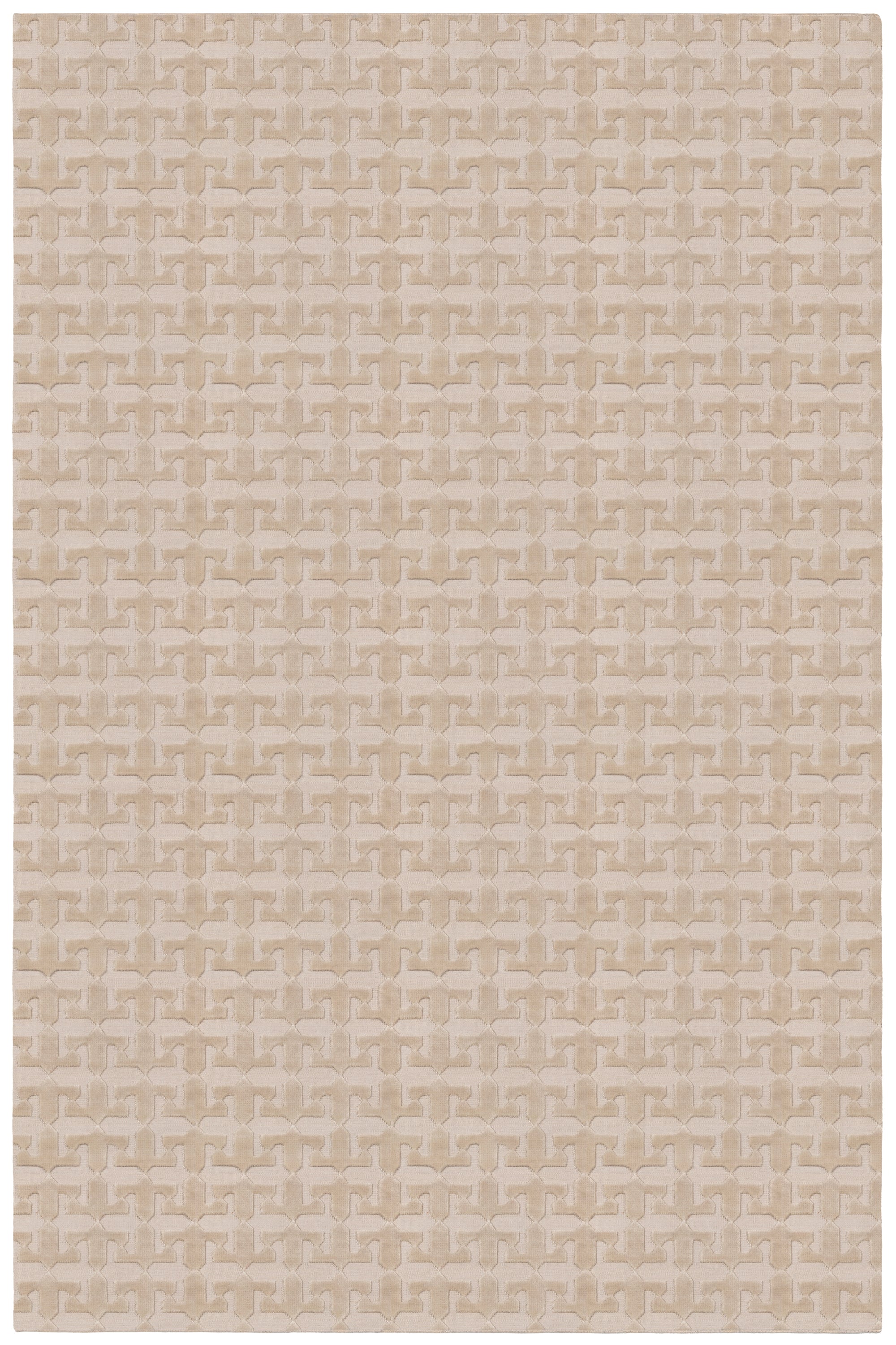 Full size Iseo Rug in Pearl, a textural monochromatic abstract geometric pattern in ivory. 