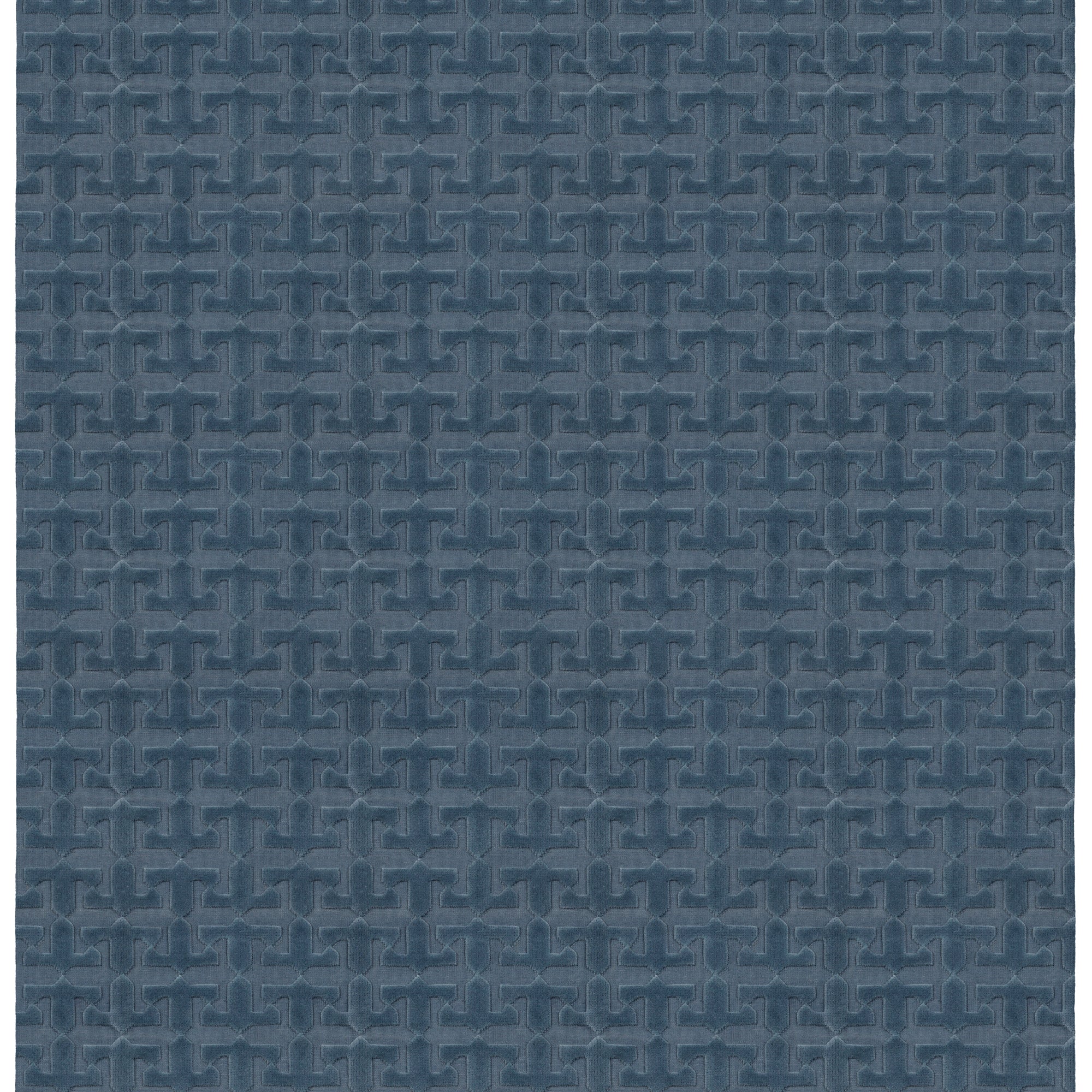 Full size Iseo Rug in Stormy Sky, a textural monochromatic abstract geometric pattern in blue. 
