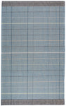 Full size Jasper Waffle Rug in Chalcedony, a large scale plaid pattern of denim blue, black, yellow and pale turqouise. 