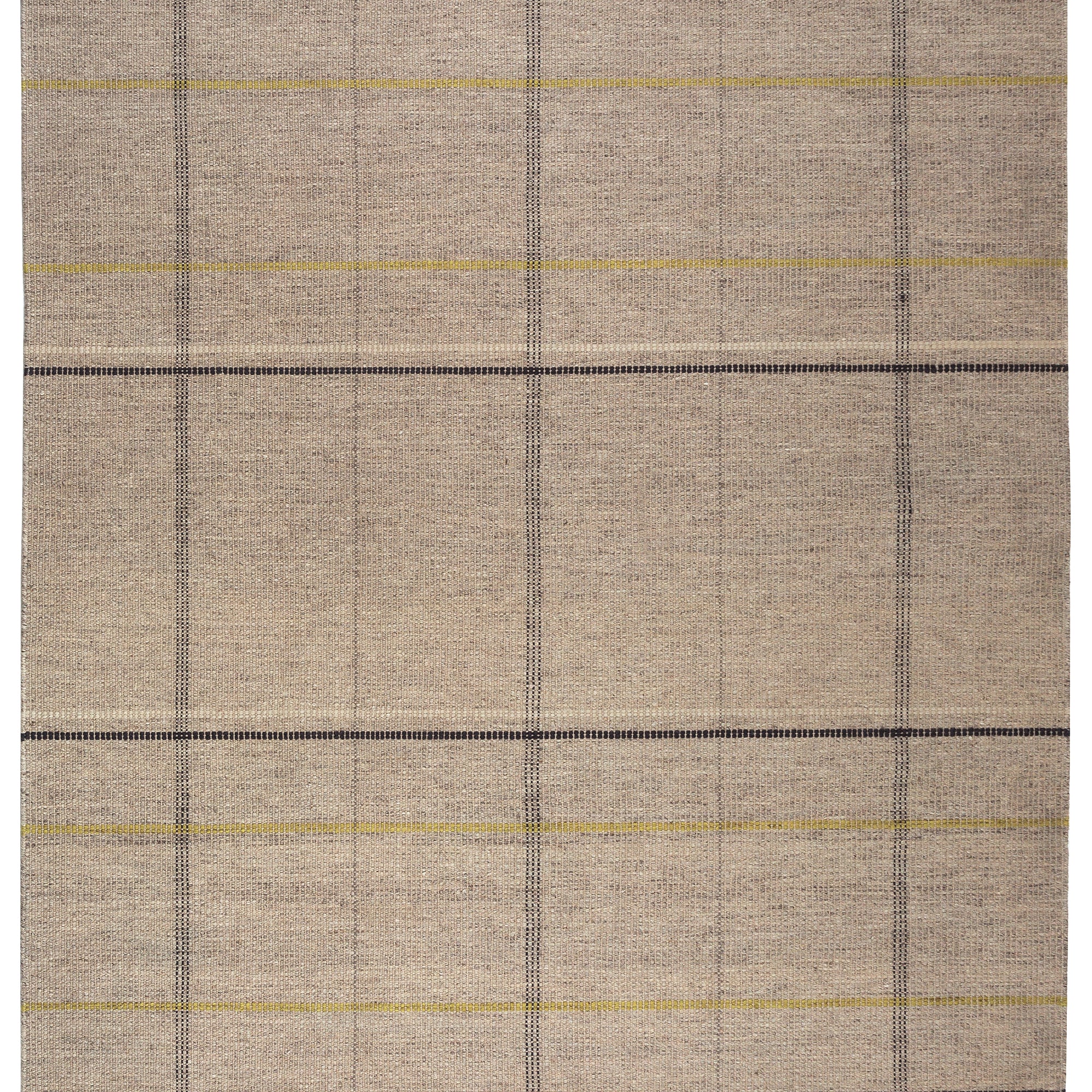 Full size Jasper Waffle Rug in Peridot, a large scale plaid pattern of ecru, yellow, grey and off white. 