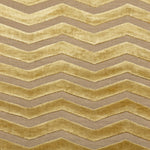Detail of the Penta Chevron Rug in Lemon Topaz a lemon yellow chevron pattern on a taupe field with a wide solid border. 