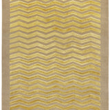 Full size Penta Chevron Rug in Lemon Topaz a lemon yellow chevron pattern on a taupe field with a wide solid border. 