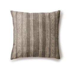 Square throw pillow in a striped pattern of intricate white lines over a washed charcoal background.