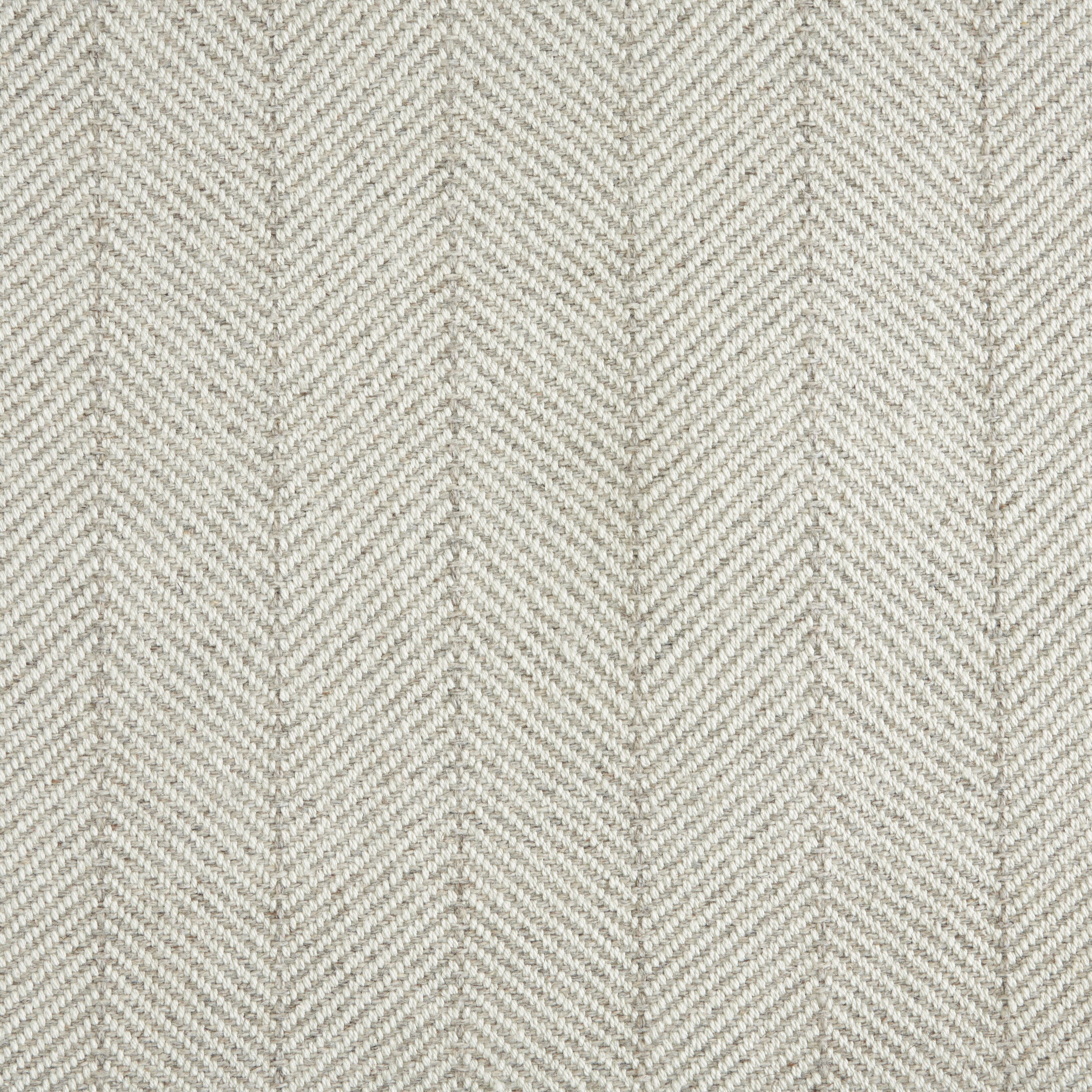 Wool-polysilk broadloom carpet swatch in a chevron stripe pattern in cream and gray.