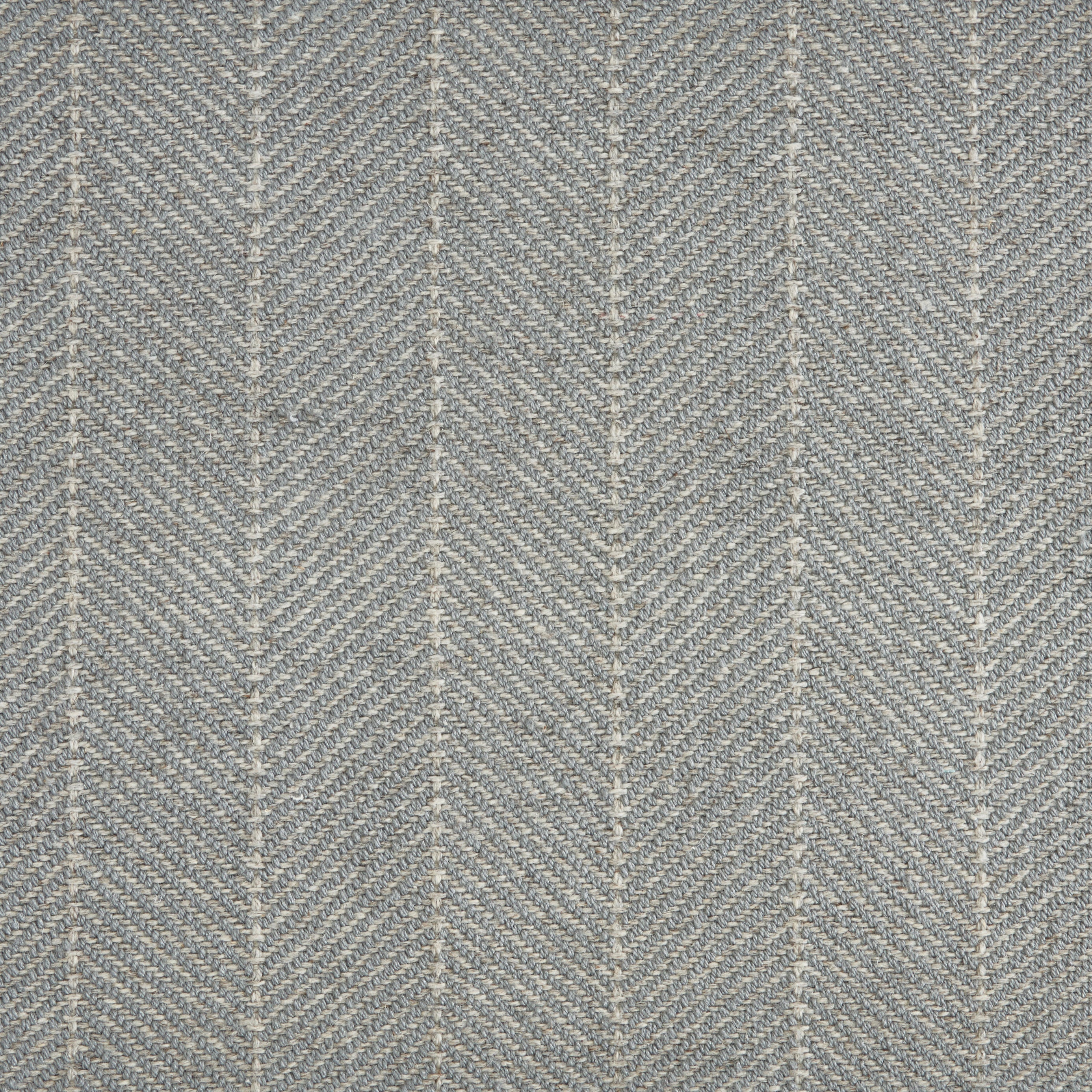 Wool-polysilk broadloom carpet swatch in a chevron stripe pattern in blue-gray and gray.