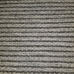 Wool broadloom carpet swatch in a large-scale weave texture in a striped light and dark gray pattern.