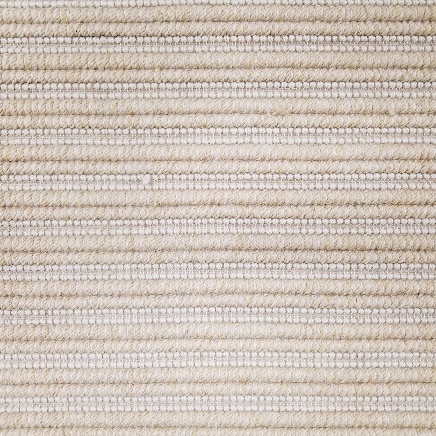 Wool broadloom carpet swatch in a textured stripe weave in a light gold and cream colorway.