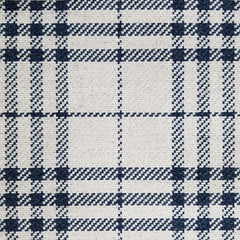 Wool broadloom carpet swatch in a navy and cream plaid pattern.