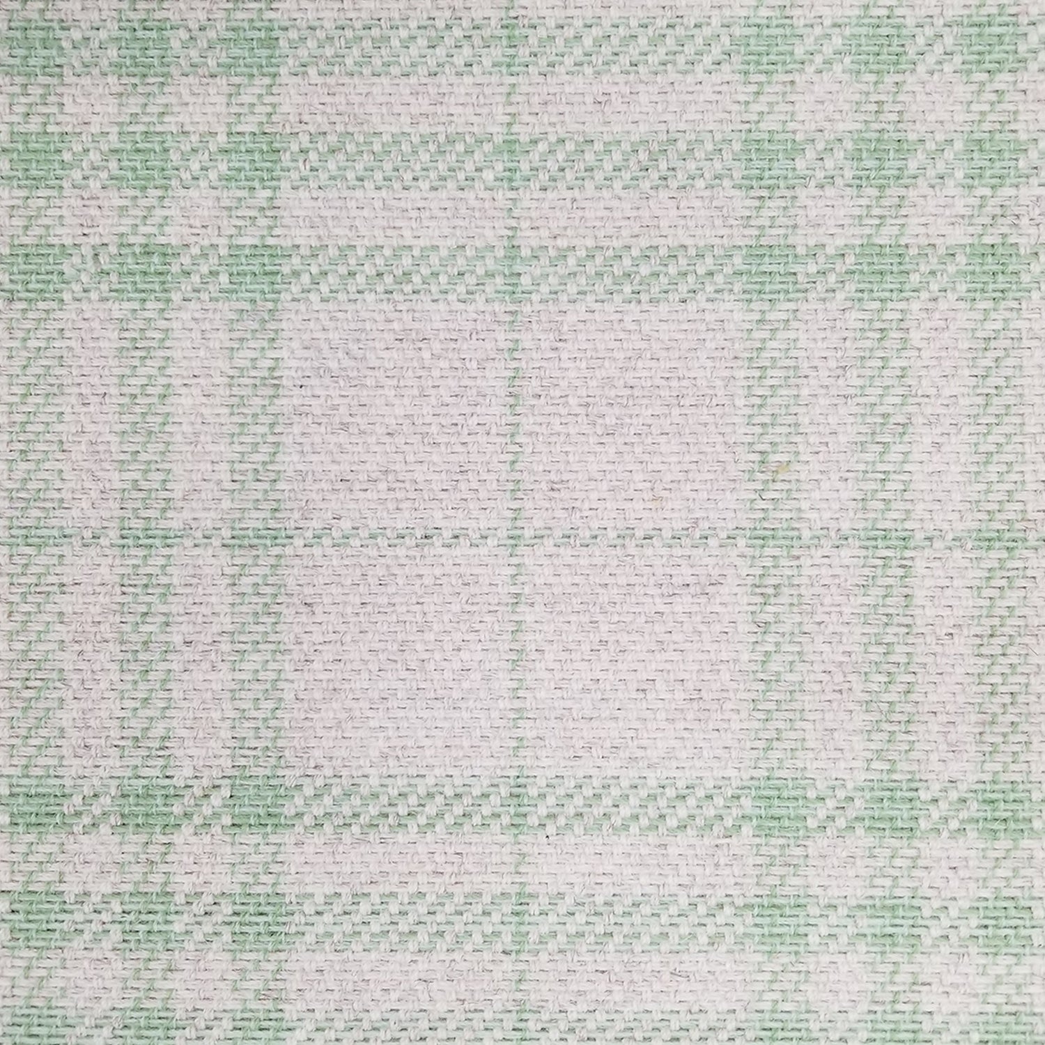 Wool broadloom carpet swatch in a light green and gray plaid pattern.