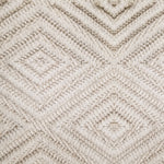 Wool broadloom carpet swatch woven in a dimensional diamond print in cream.