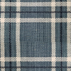 Wool broadloom carpet swatch in a plaid print in shades of tan, navy and black.