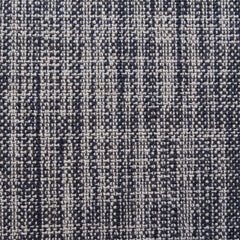 Linen broadloom carpet swatch in a woven mottled check pattern in cream, black and navy.