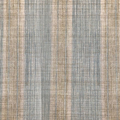 Linen broadloom carpet swatch in a woven stripe pattern in blue and sand.