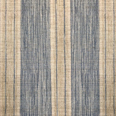 Linen broadloom carpet swatch in a woven stripe pattern in navy and sand.