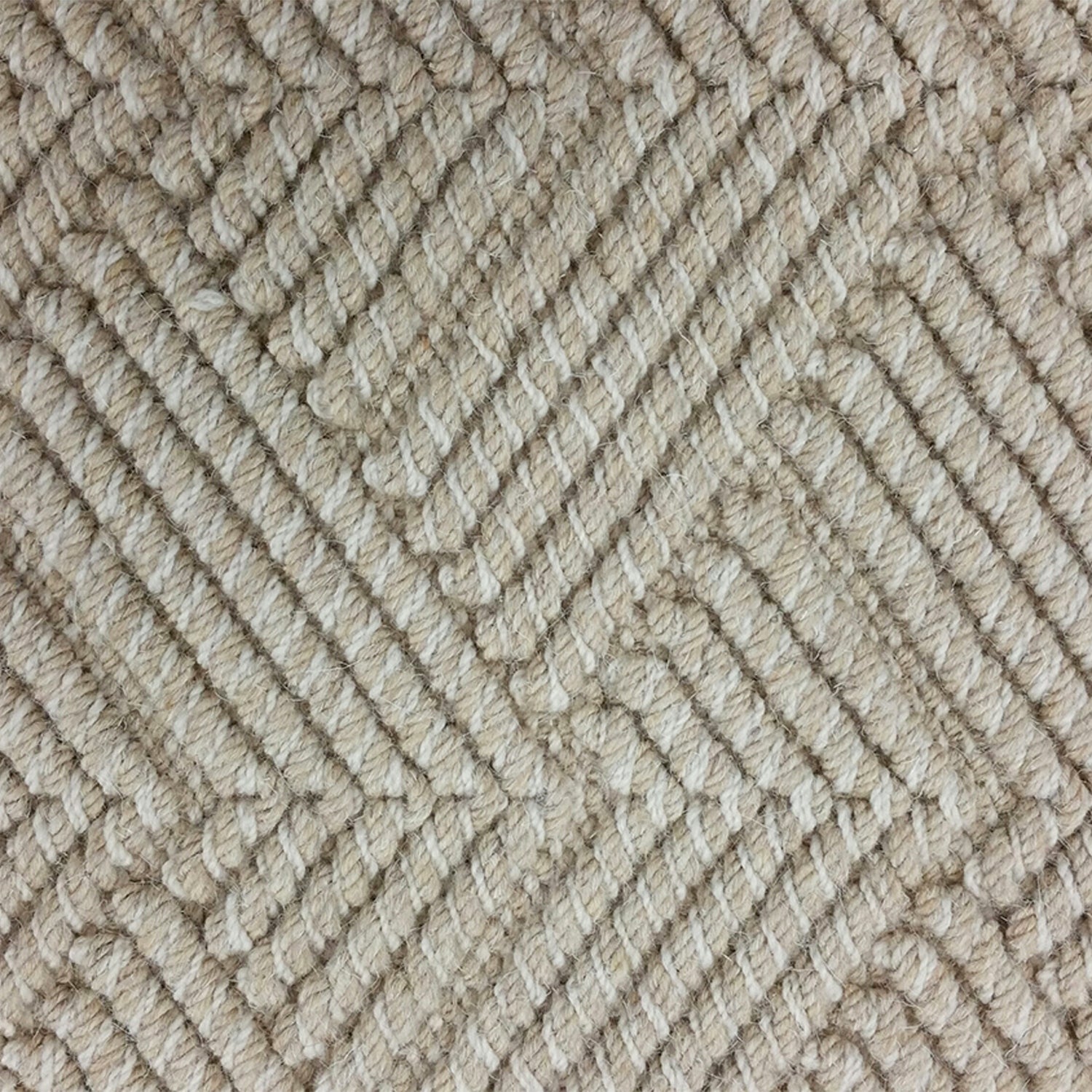 Wool broadloom carpet swatch in a high-pile chevron weave in tan.