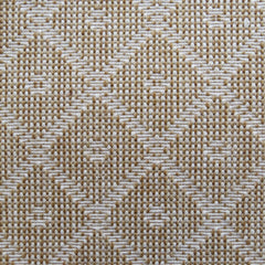 Wool broadloom carpet swatch in a repeating diamond check pattern in cream and gold.