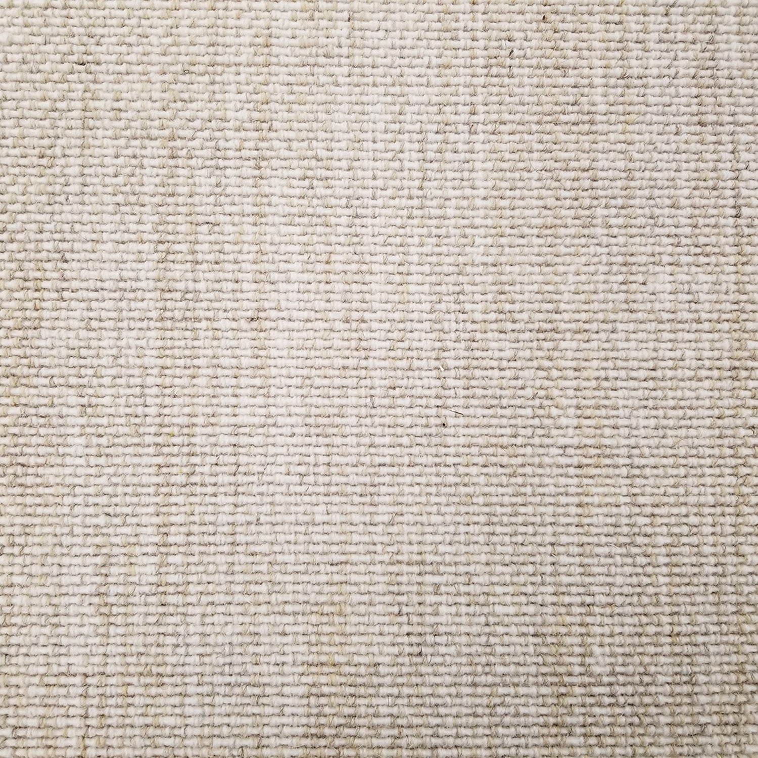 Wool broadloom carpet swatch in a checked woven pattern in cream, tan and brown.