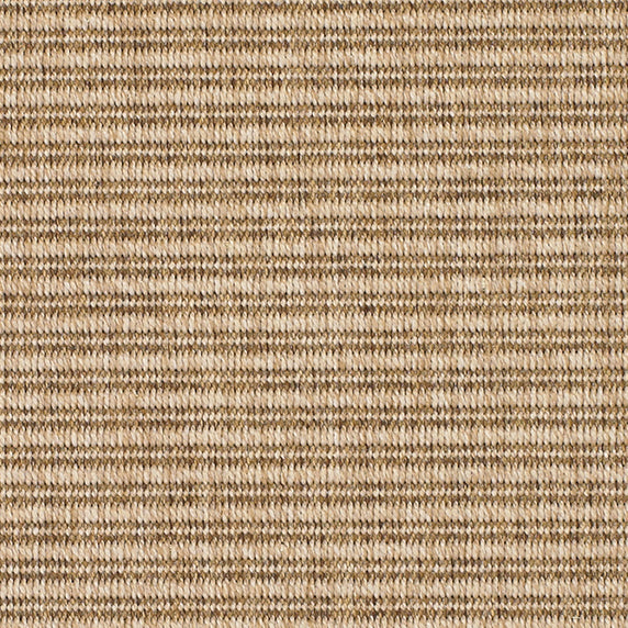 Outdoor broadloom carpet swatch in a dotted stripe pattern in brown on a mottled tan field.