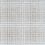 Wool broadloom carpet swatch in a woven plaid pattern in cream and tan.
