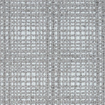 Wool broadloom carpet swatch in a woven plaid pattern in charcoal and silver.