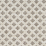 Outdoor broadloom carpet swatch in a woven diamond grid print in cream and brown.