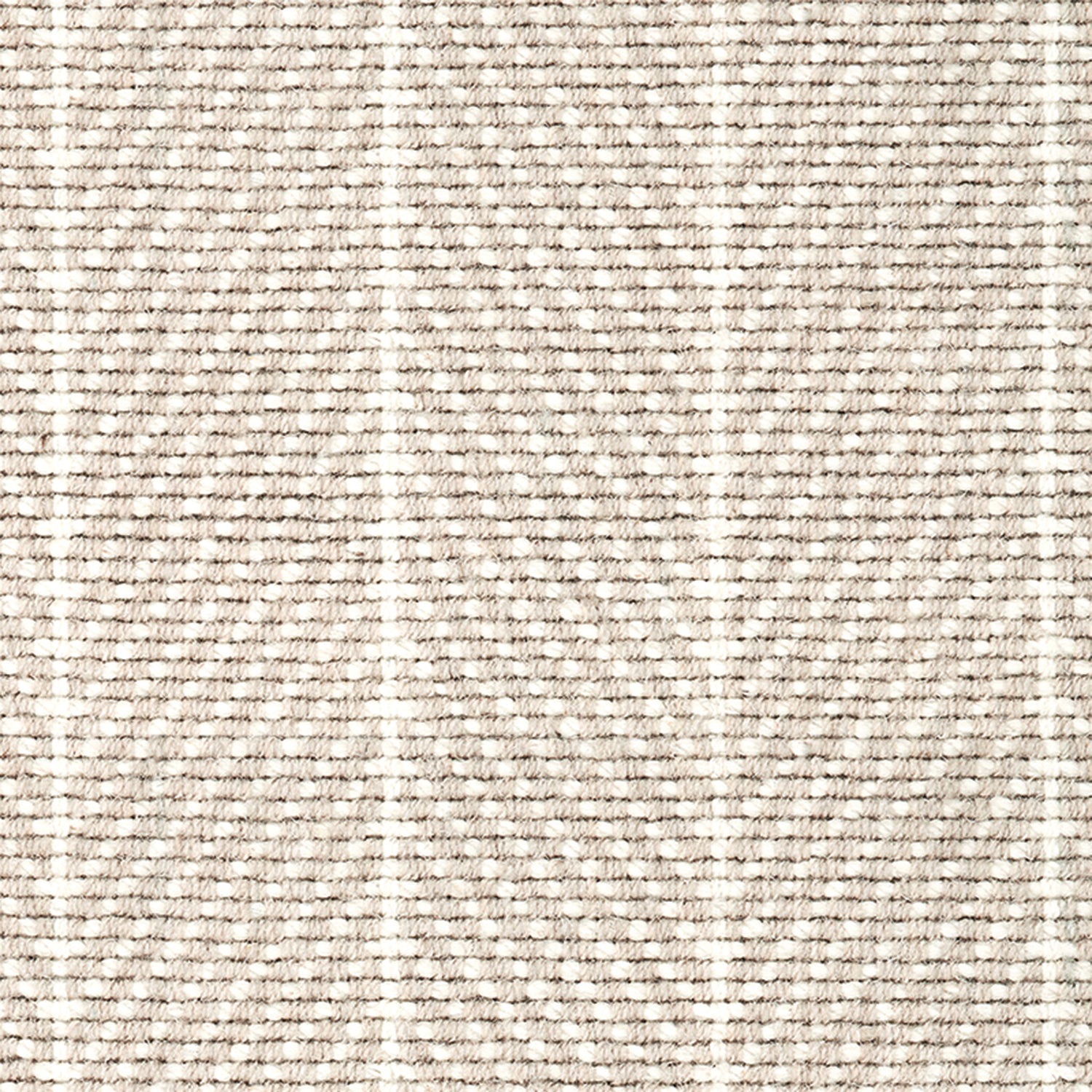 Wool broadloom carpet swatch in a herringbone stripe in beige and cream.