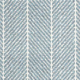 Wool broadloom carpet swatch in a herringbone stripe in light blue and white.