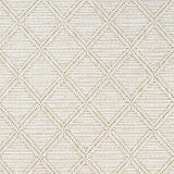 Outdoor broadloom carpet swatch in a geometric diamond weave in beige.