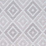 Wool broadloom carpet swatch in a geometric diamond weave in gray and white.
