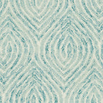 Wool broadloom carpet swatch in a painterly diamond pattern in cream, blue and turquoise.