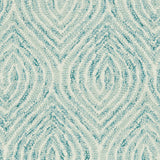 Wool broadloom carpet swatch in a painterly diamond pattern in cream, blue and turquoise.