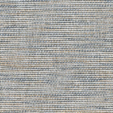 Outdoor broadloom carpet swatch in a mottled stripe weave in shades of cream, blue and tan.