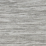 Outdoor broadloom carpet swatch in a mottled stripe weave in shades of white and gray.