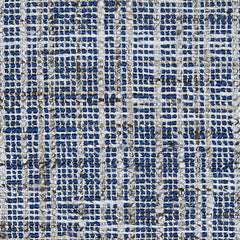 Wool-polyester broadloom carpet swatch in a textured plaid weave in navy, cream and brown.