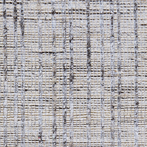 Wool-polyester broadloom carpet swatch in a textured plaid weave in cream, gray and brown.