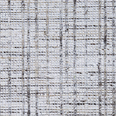 Wool-polyester broadloom carpet swatch in a textured plaid weave in silver, gray and brown.